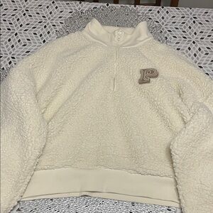 PINK Victoria's Secret Cream Sherpa Quarter-Zip Sweater